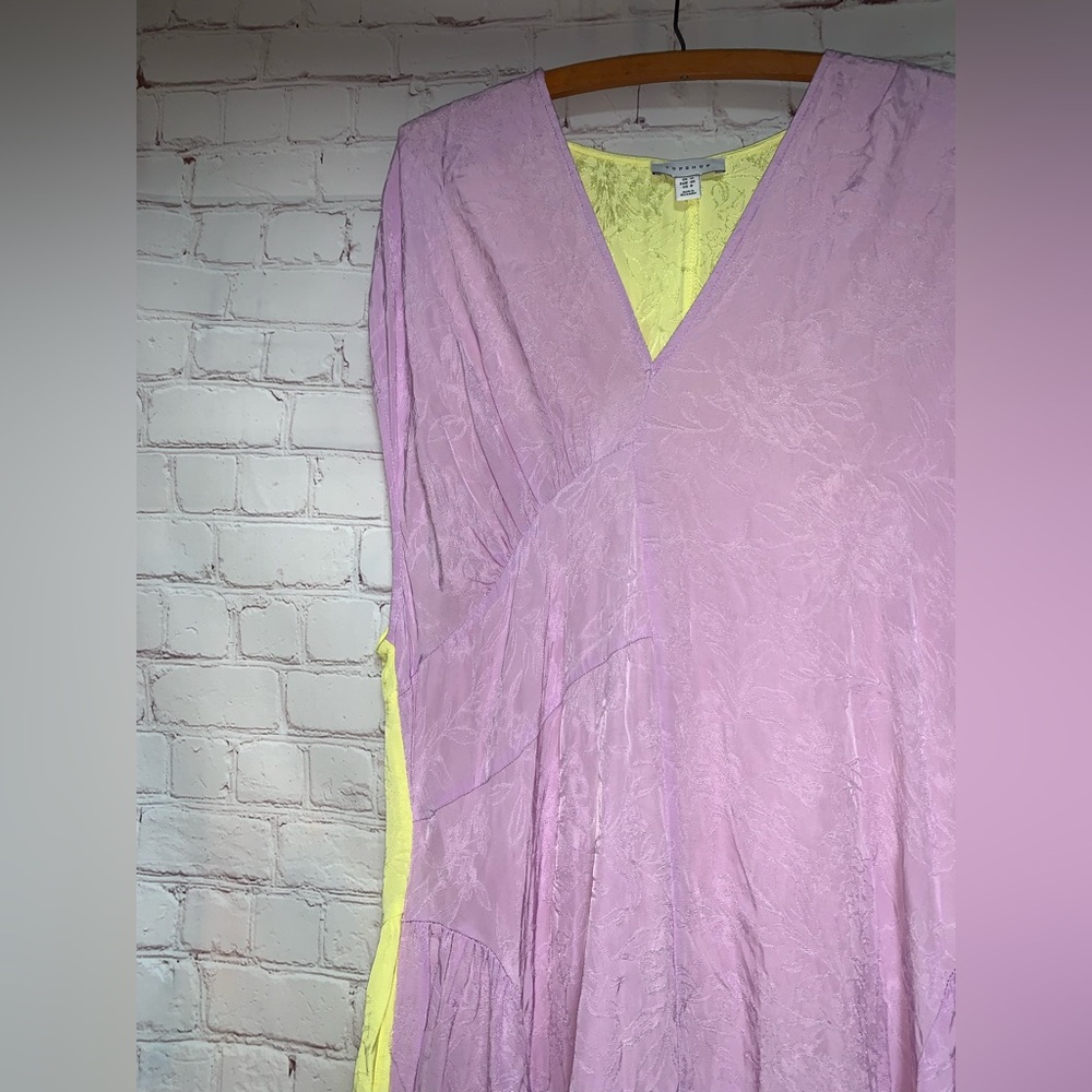 Topshop Jacquard Asymmetrical Yellow and Lavender Dress Size 8 - Picture 7 of 10